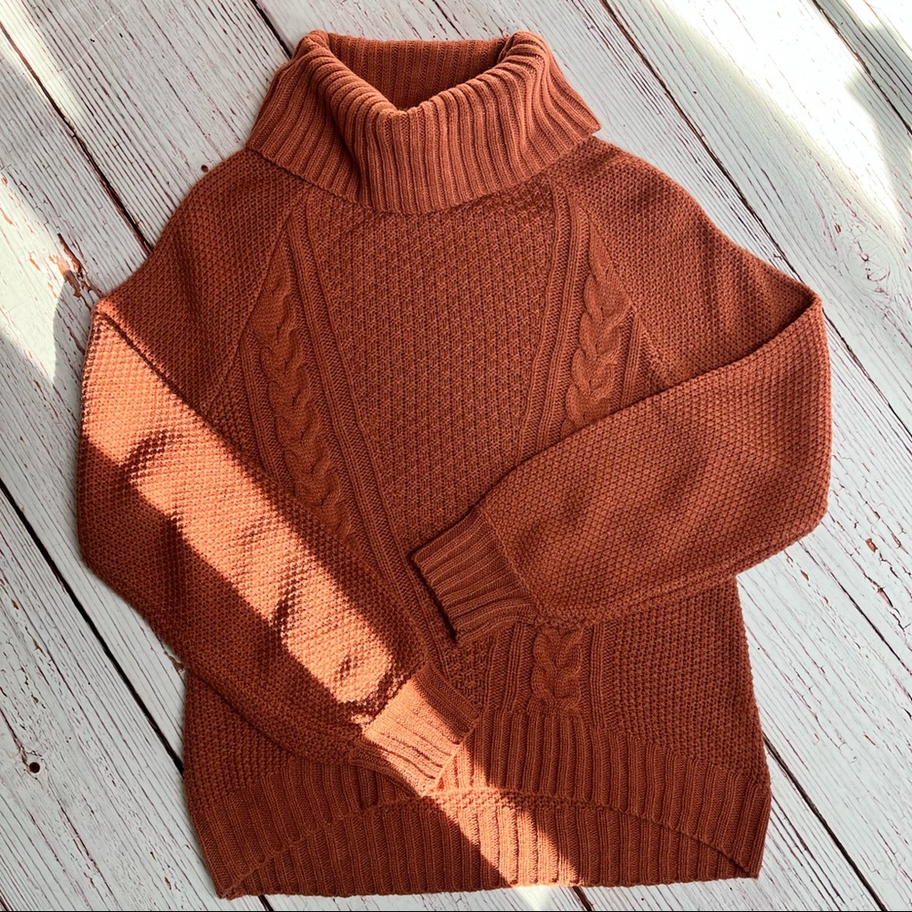 Rust Cable Knit Turtleneck Sweater Charlotte Russe